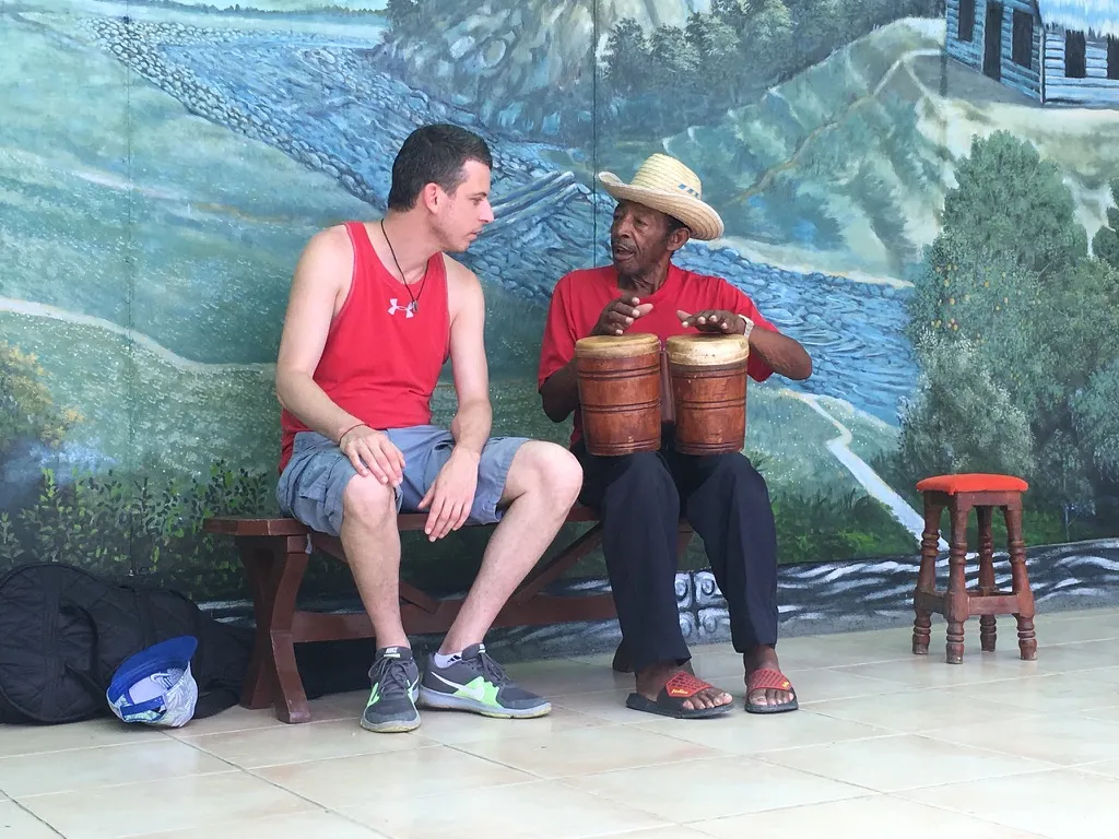 Michael studying bongo with Amado Batalla of Estrellas Campesinas de Yateras